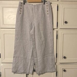 J. Jill Linen Women's Size MT Love Crop Pants Blue Striped Elastic Waist